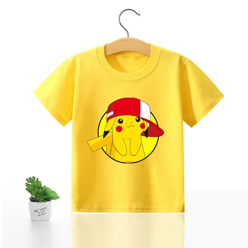 Pokemon Pikachu T Shirt Girl Boy Children Summer Clothes Baby Cotton Tee Shirts Kawaii Short Sleeve Kid Short Tops Anime Tees
