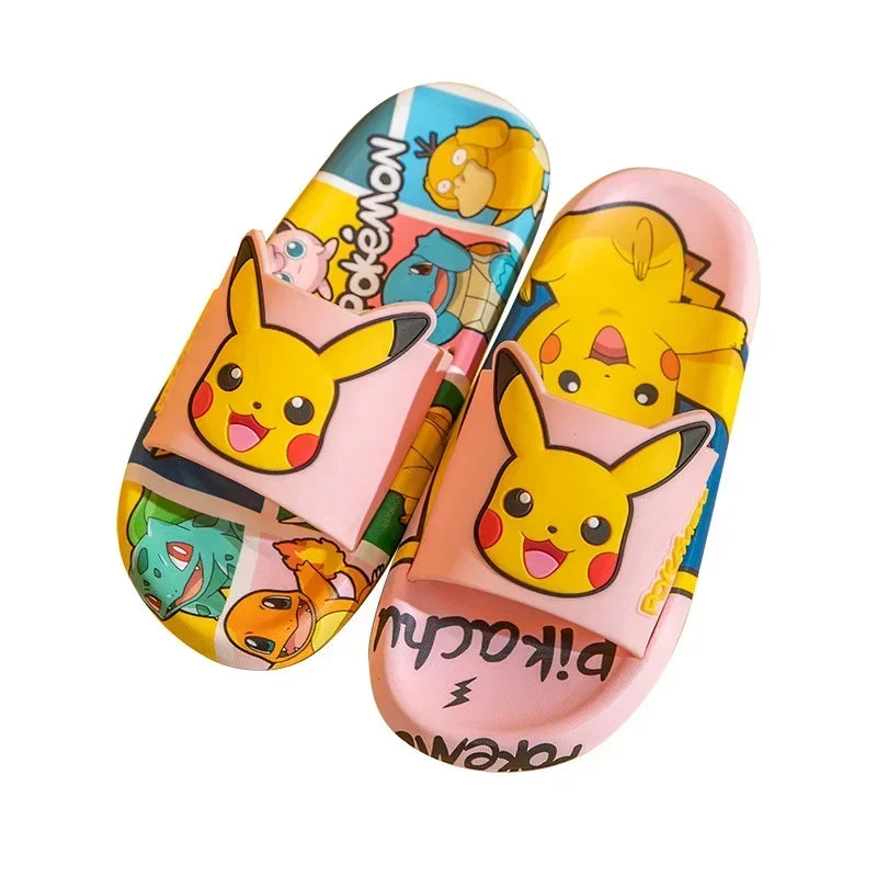 Pikachu Shoes Cartoon Slippers Kawaii Pokemon Sandals Boy Girls Neutral Bathroom Non-slip Flat Bedroom Aldult Shoes Gifts