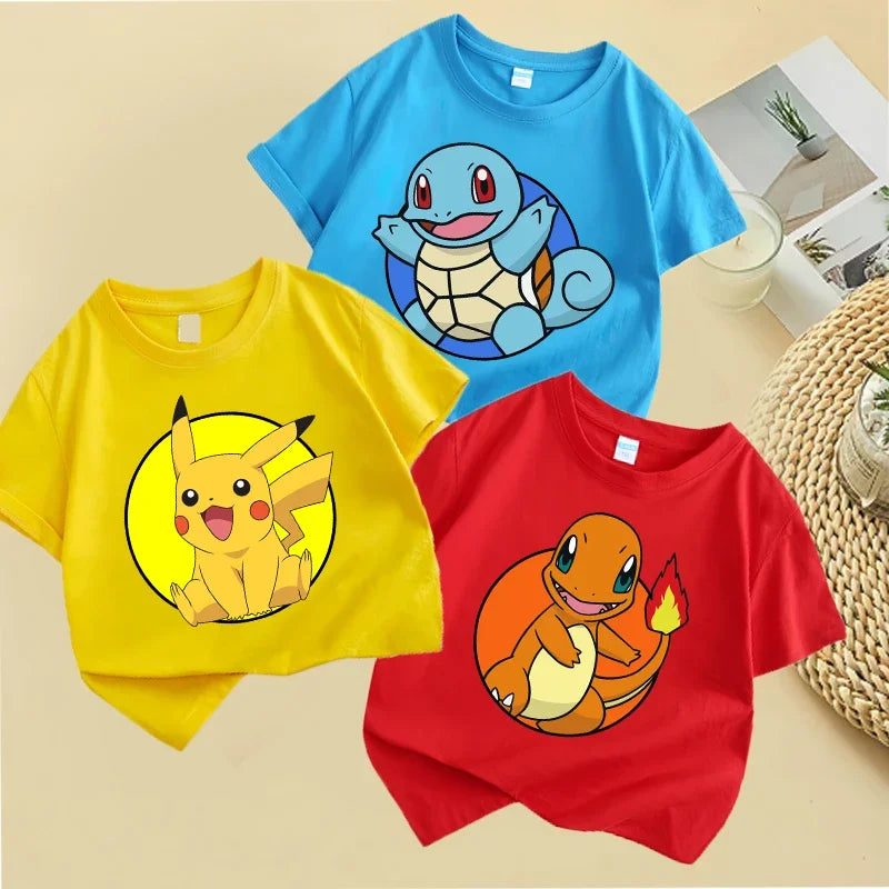Pokemon Pikachu T Shirt Girl Boy Children Summer Clothes Baby Cotton Tee Shirts Kawaii Short Sleeve Kid Short Tops Anime Tees
