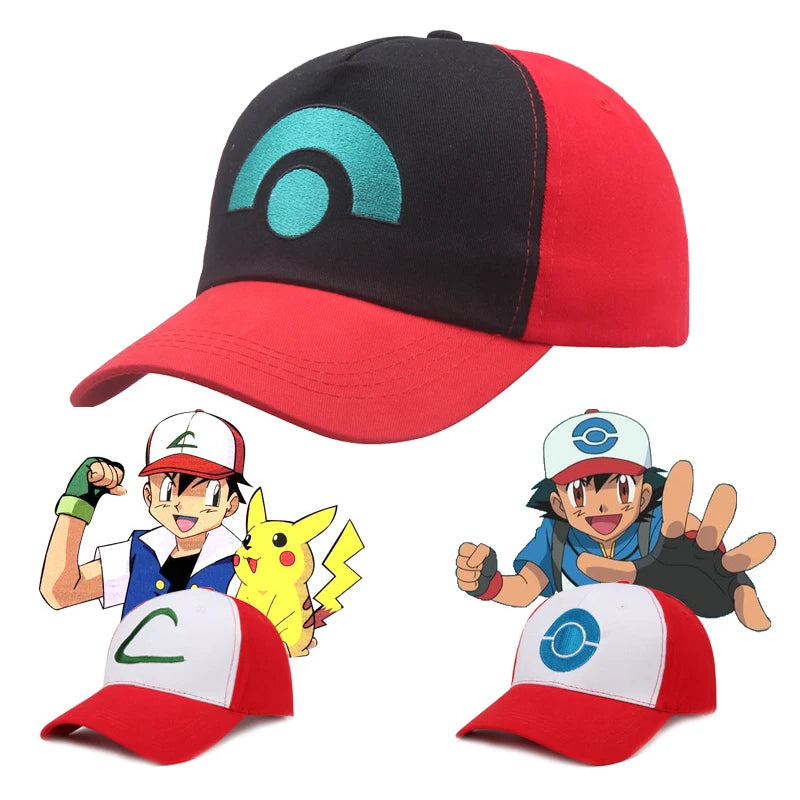Pokemon Hats Anime Cartoon Cosplay Ash Ketchum Series Cartoon Hat Adjustable Child Baseball Cap Mesh Hats Halloween Gift