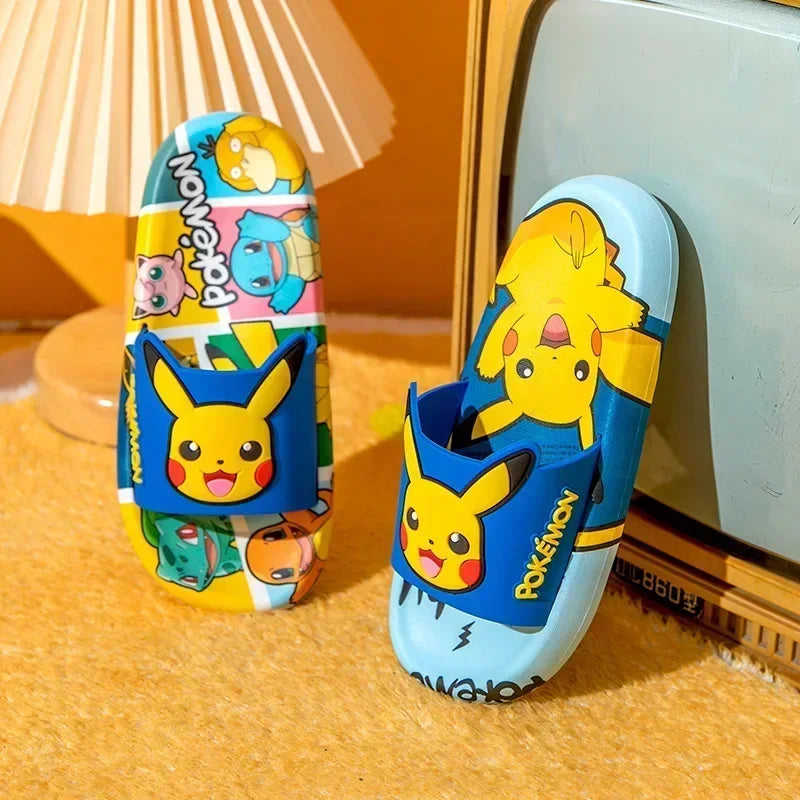 Pikachu Shoes Cartoon Slippers Kawaii Pokemon Sandals Boy Girls Neutral Bathroom Non-slip Flat Bedroom Aldult Shoes Gifts