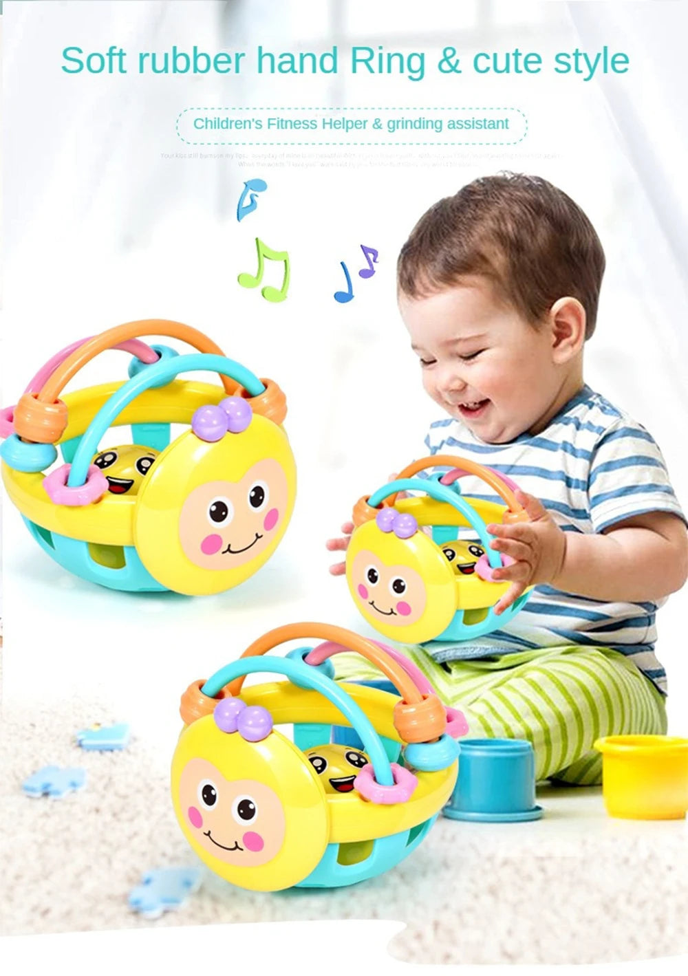 Giocattolo per Bambini - Pallina Rattle Bendi per Neonati, Sviluppo Intellettivo, Rattlo con Campanella, 0-12 Mesi