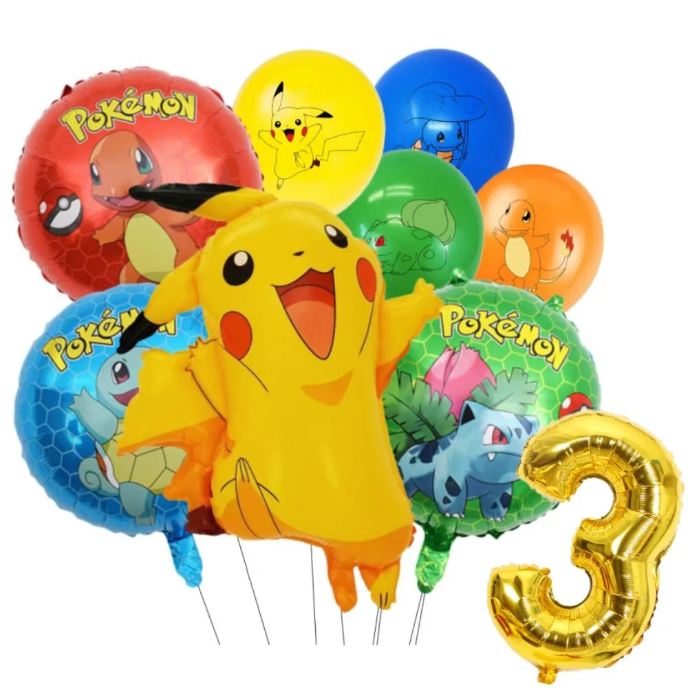 1Set Pokemon Balloon 32 Inch Number Foil Balloons 1st-9st Kids Pikachu Theme Birthday Party Decorations Baby Shower Globos Toy