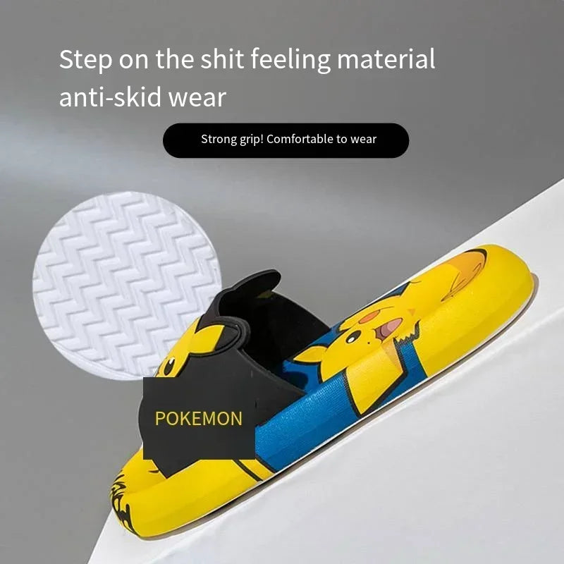 Pikachu Shoes Cartoon Slippers Kawaii Pokemon Sandals Boy Girls Neutral Bathroom Non-slip Flat Bedroom Aldult Shoes Gifts