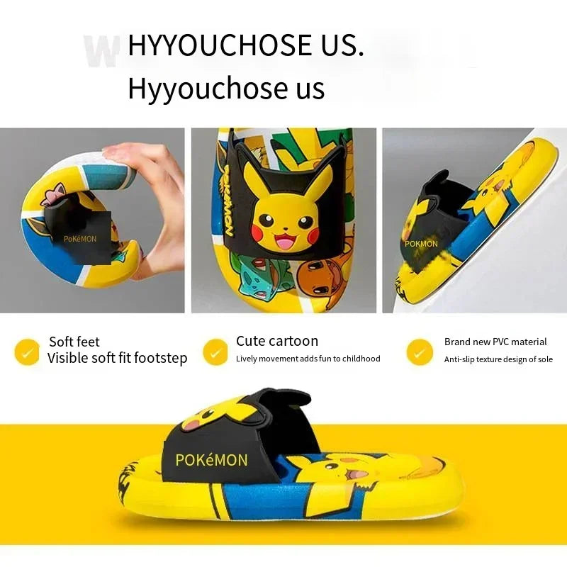 Pikachu Shoes Cartoon Slippers Kawaii Pokemon Sandals Boy Girls Neutral Bathroom Non-slip Flat Bedroom Aldult Shoes Gifts