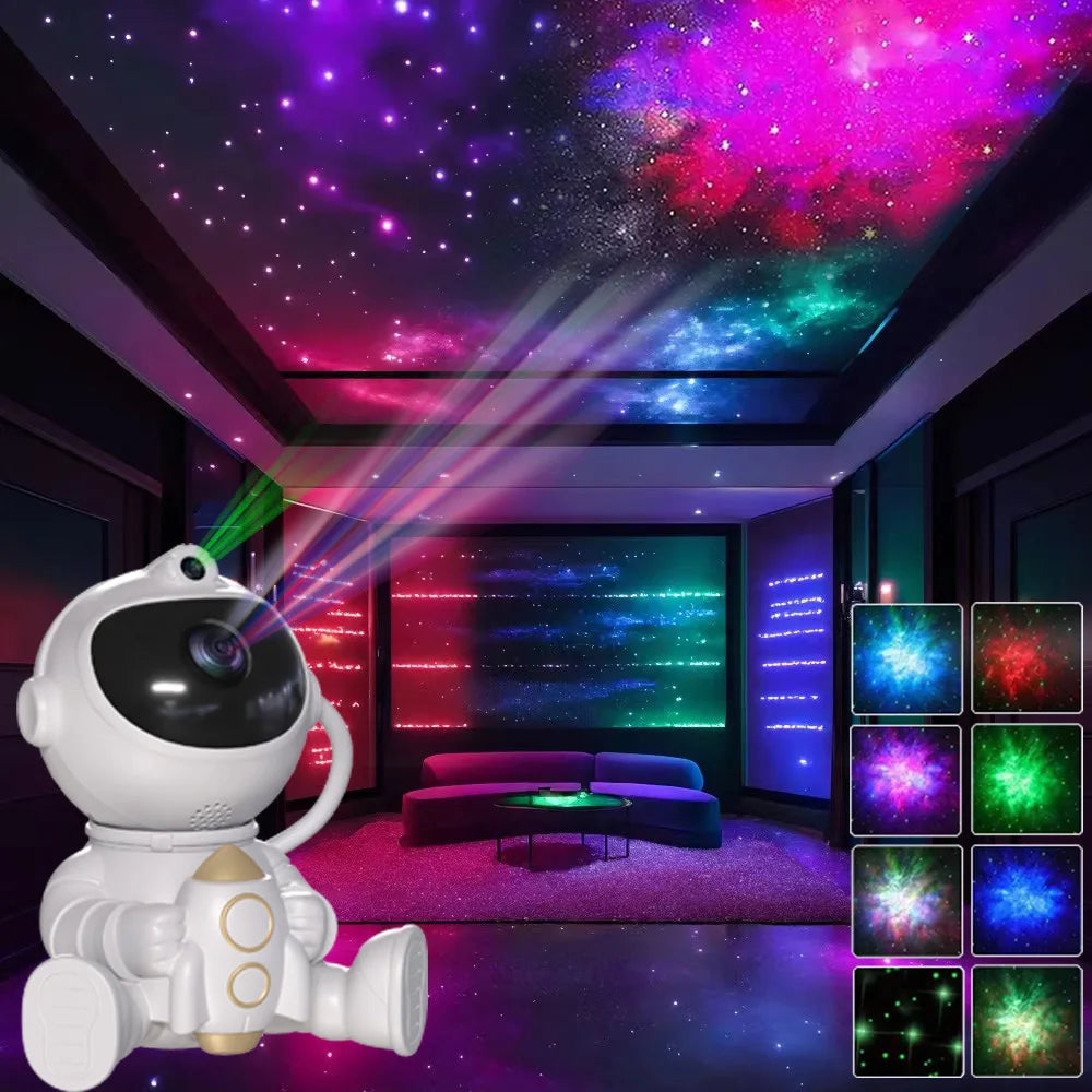 Proiettore LED Astronauta con Stelle e Galassie – Lampada Notturna con Proiezione del Cielo Stellato per Decorazione della Camera dei Bambini