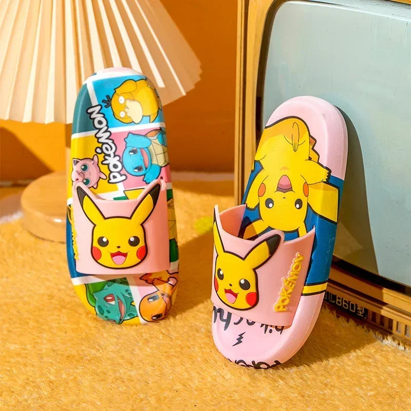 Pikachu Shoes Cartoon Slippers Kawaii Pokemon Sandals Boy Girls Neutral Bathroom Non-slip Flat Bedroom Aldult Shoes Gifts