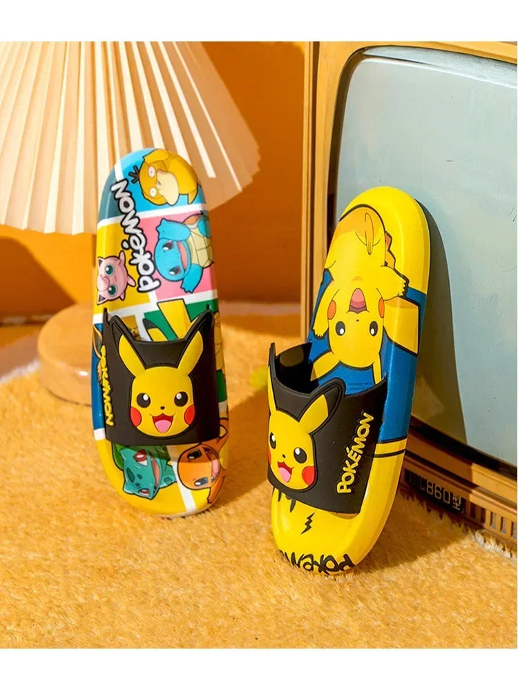 Pikachu Shoes Cartoon Slippers Kawaii Pokemon Sandals Boy Girls Neutral Bathroom Non-slip Flat Bedroom Aldult Shoes Gifts