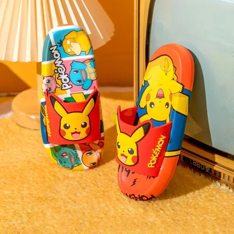 Pikachu Shoes Cartoon Slippers Kawaii Pokemon Sandals Boy Girls Neutral Bathroom Non-slip Flat Bedroom Aldult Shoes Gifts