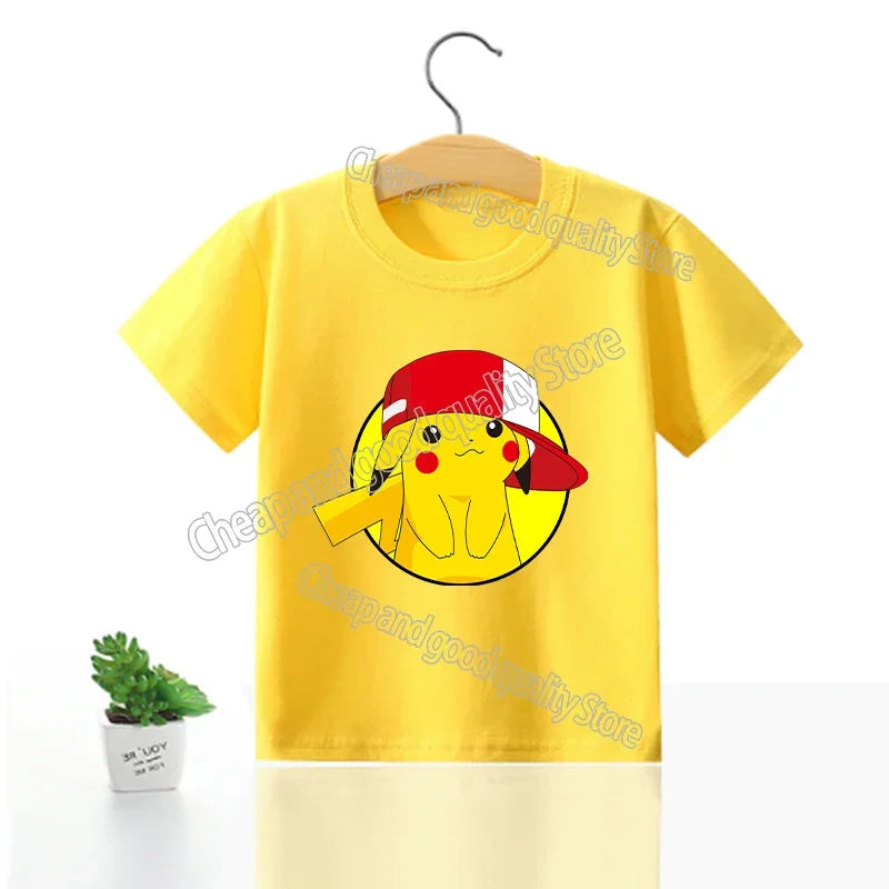 Pokemon Pikachu T Shirt Girl Boy Children Summer Clothes Baby Cotton Tee Shirts Kawaii Short Sleeve Kid Short Tops Anime Tees
