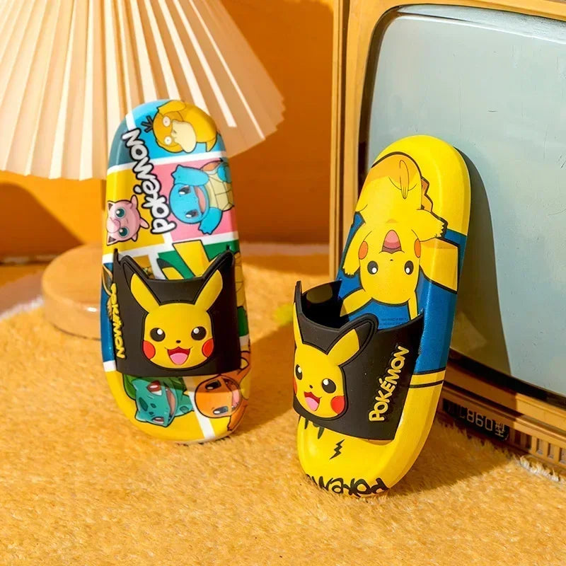 Pikachu Shoes Cartoon Slippers Kawaii Pokemon Sandals Boy Girls Neutral Bathroom Non-slip Flat Bedroom Aldult Shoes Gifts