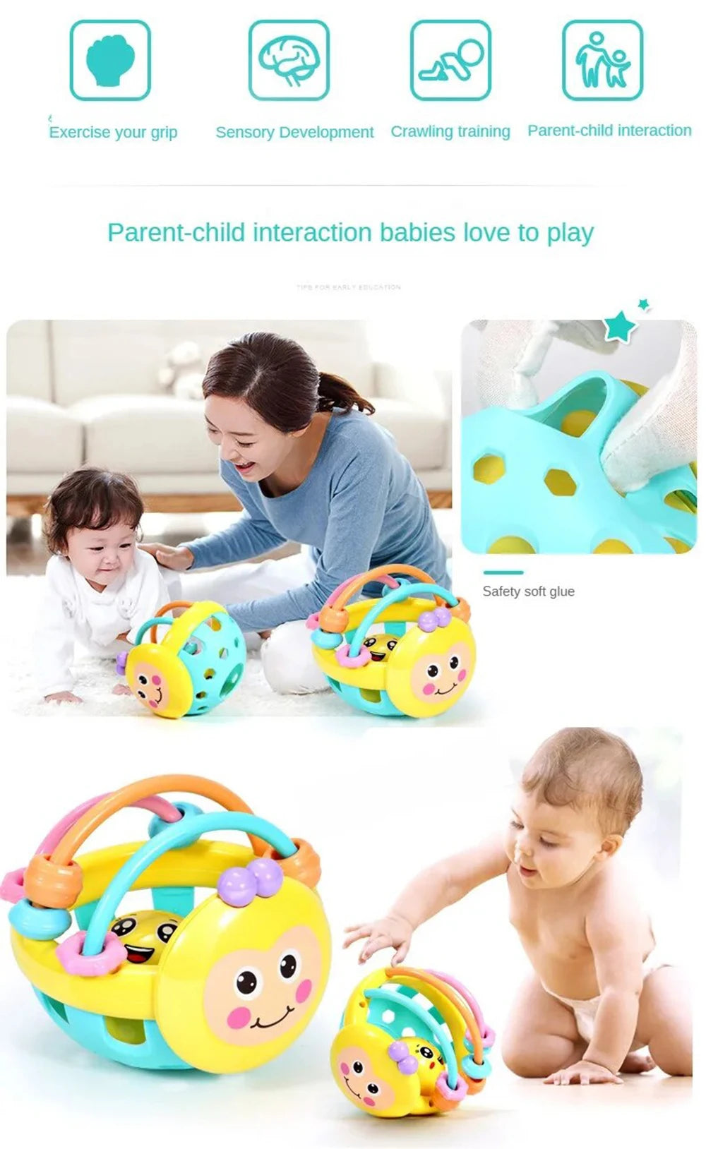 Giocattolo per Bambini - Pallina Rattle Bendi per Neonati, Sviluppo Intellettivo, Rattlo con Campanella, 0-12 Mesi