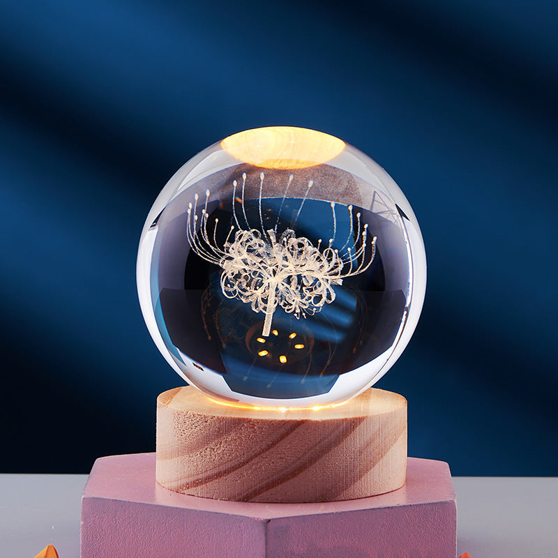 Sfera di Cristallo con Sistema Solare Inciso 3D - Lampada Notturna Luminosa a Luce Calda per Comodino