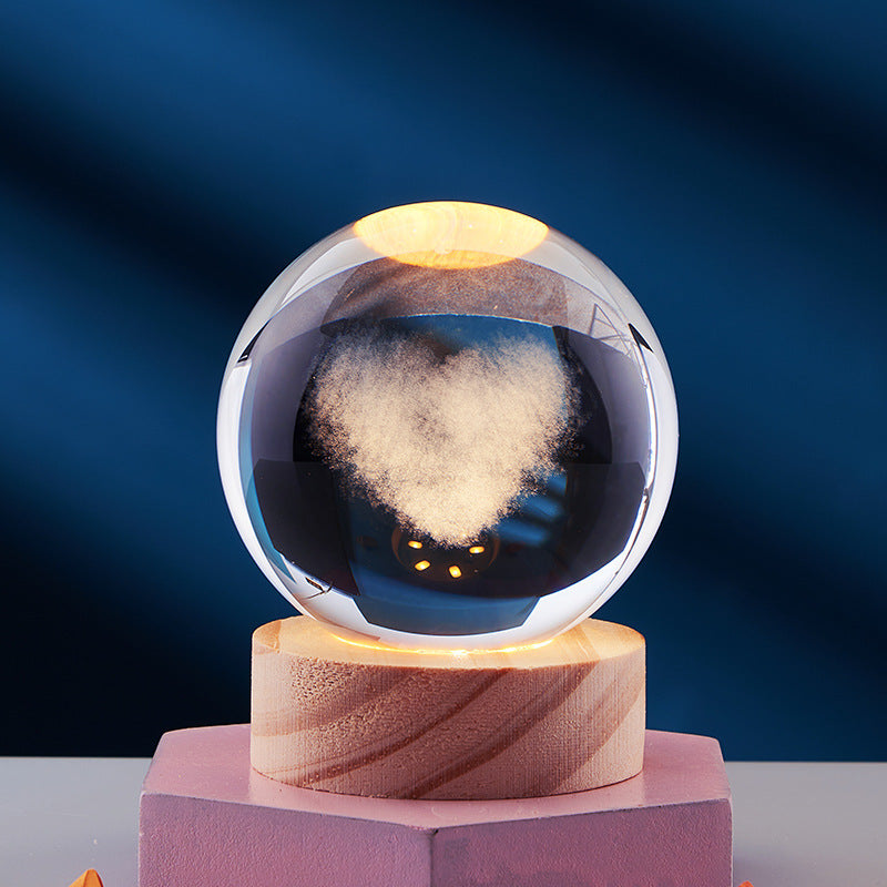 Sfera di Cristallo con Sistema Solare Inciso 3D - Lampada Notturna Luminosa a Luce Calda per Comodino