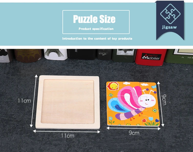 Set di 9 Puzzle in Legno per Bambini – Animali e Veicoli in Stile Montessori