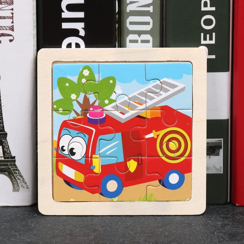 Set di 9 Puzzle in Legno per Bambini – Animali e Veicoli in Stile Montessori