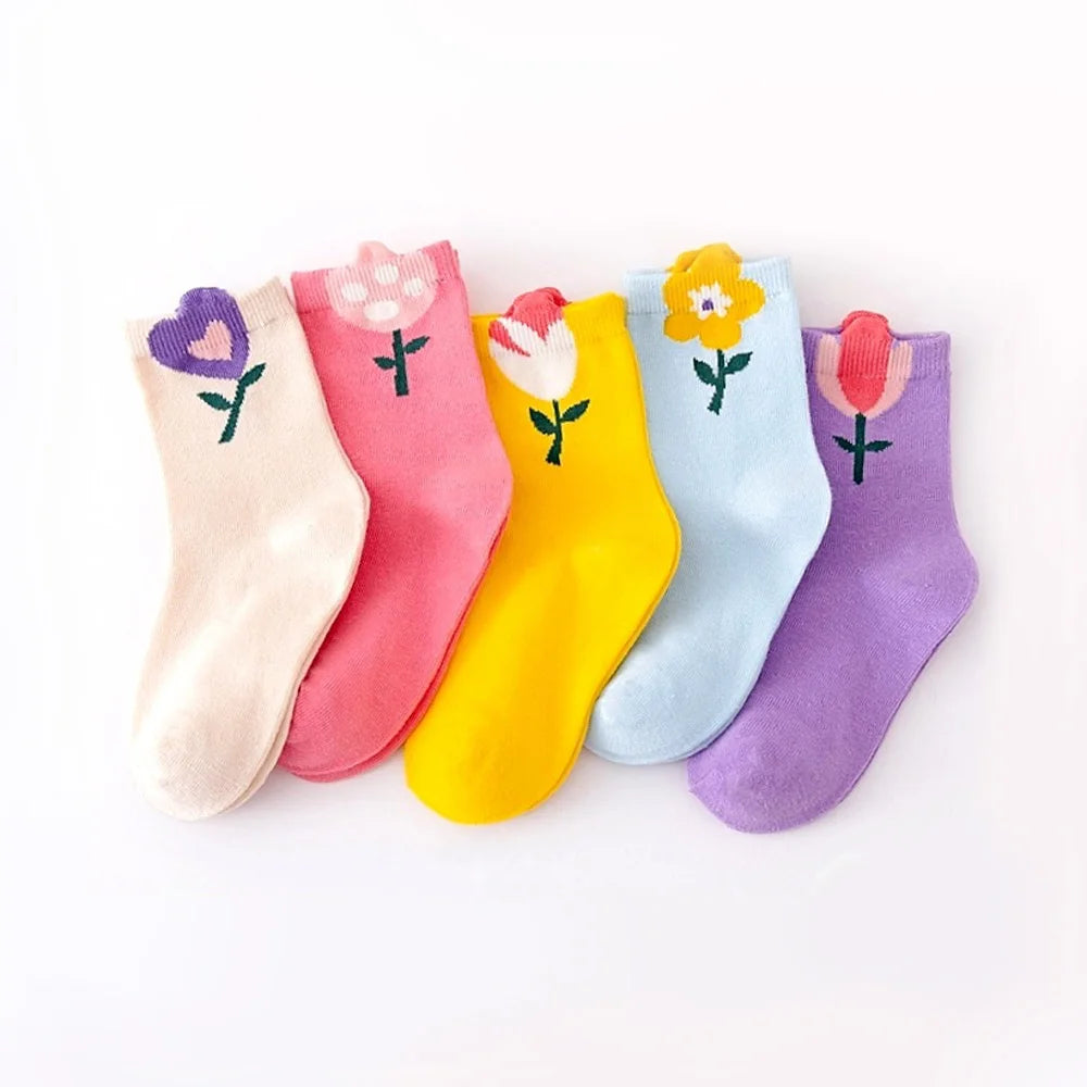 🧦🌸 Set 5 Paia di Calzini Bambina – Fiori, Colori e Tanta Comodità! 🌈✨