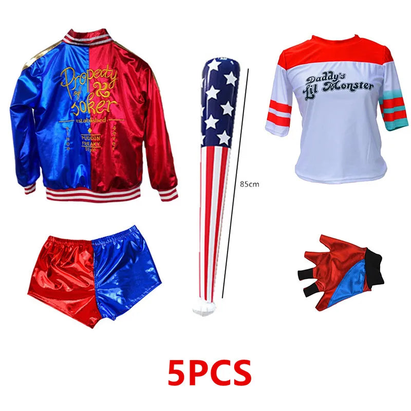 Costume Cosplay Harley Quinn per Halloween - Set Completo per Bambini e Adulti