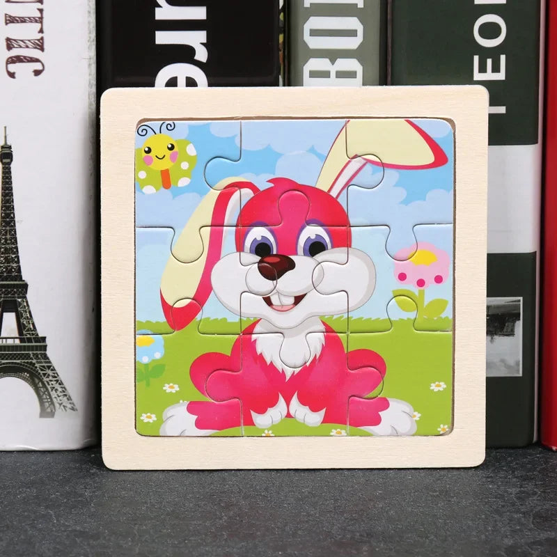 Set di 9 Puzzle in Legno per Bambini – Animali e Veicoli in Stile Montessori