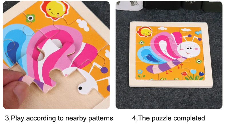 Set di 9 Puzzle in Legno per Bambini – Animali e Veicoli in Stile Montessori