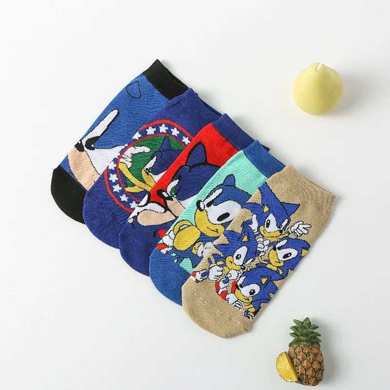 New 5pcs Sonics Socks Baby Boys Cartoon Cotton Hosiery Anime Mesh Boat Socks Spring Summer Thin Socks Children Birthday Gifts
