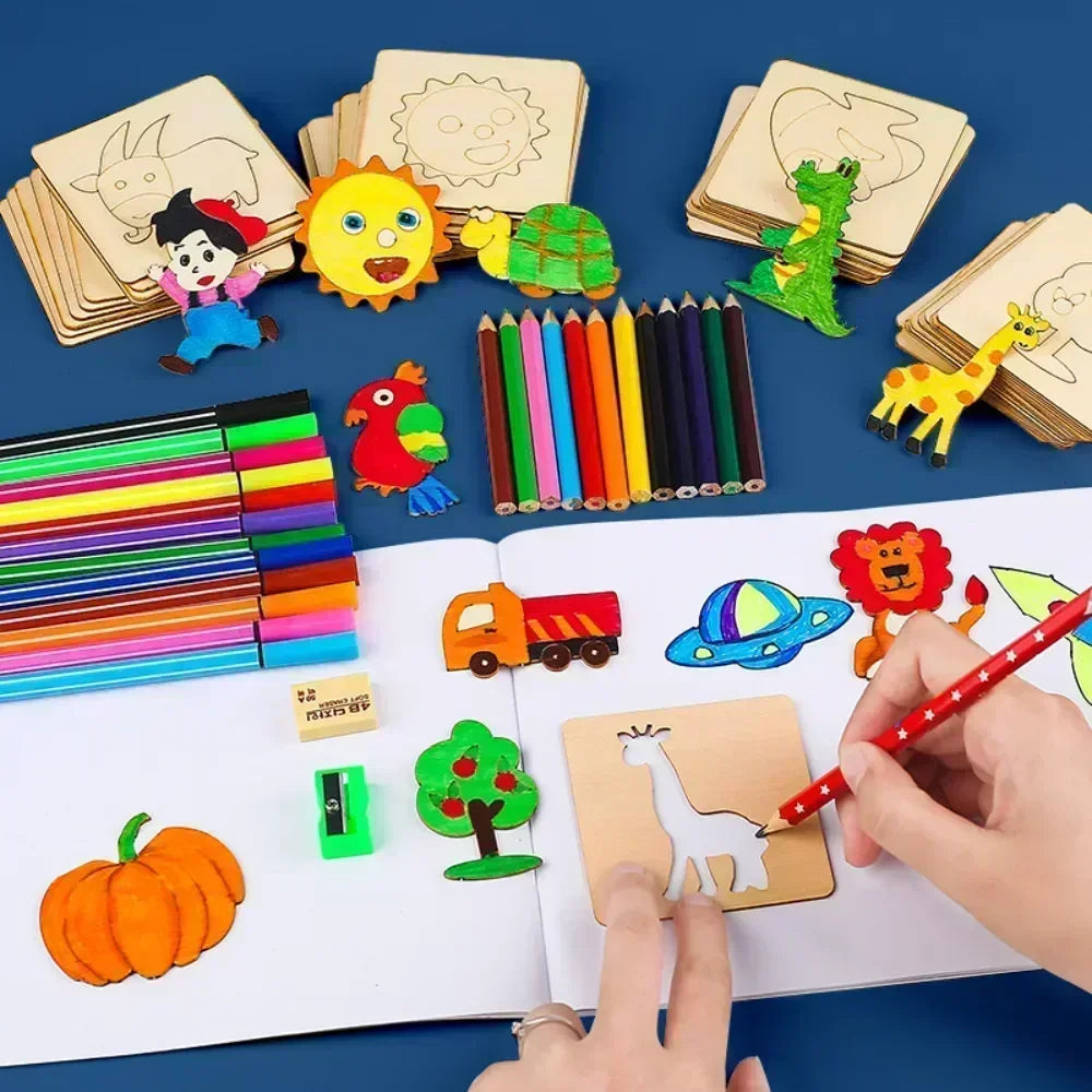 Set di 20 Pezzi - Giocattoli da Disegno in Legno per Bambini 🎨✨
