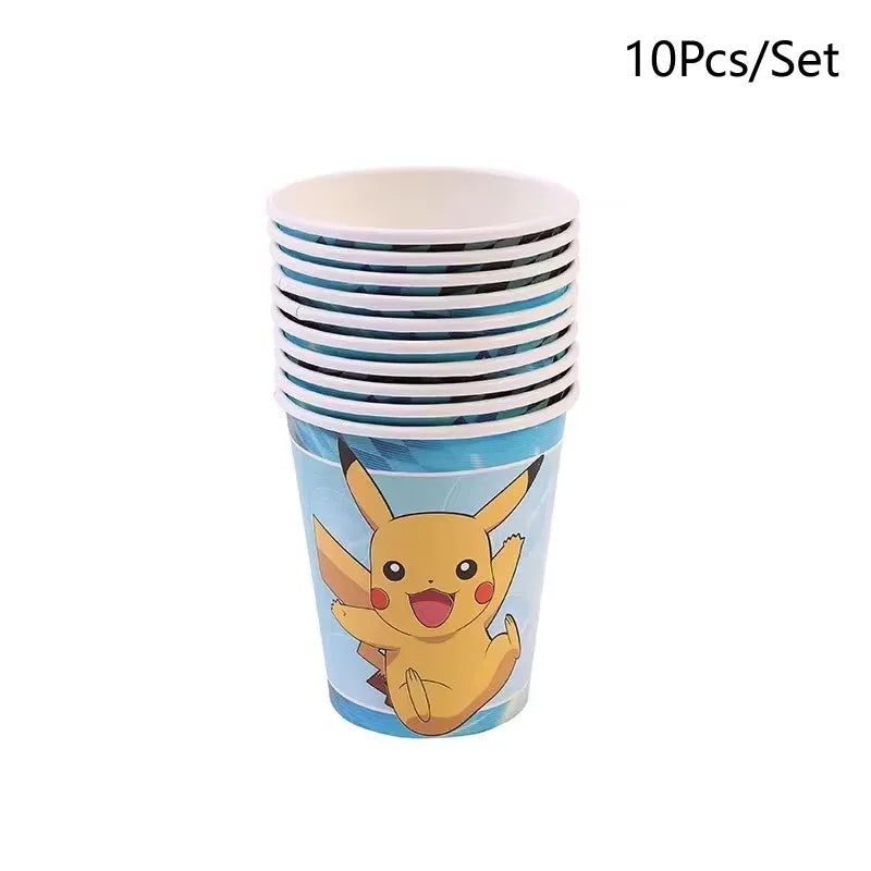 Pokemon Birthday Party Decor Disposable Tableware Cup Plate Napkin Tablecloth Pikachu Kids Baby Shower Party Supplies