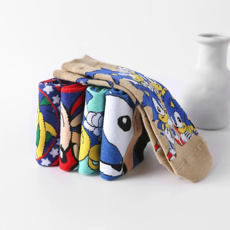 New 5pcs Sonics Socks Baby Boys Cartoon Cotton Hosiery Anime Mesh Boat Socks Spring Summer Thin Socks Children Birthday Gifts