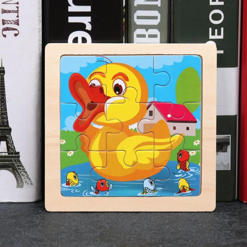 Set di 9 Puzzle in Legno per Bambini – Animali e Veicoli in Stile Montessori
