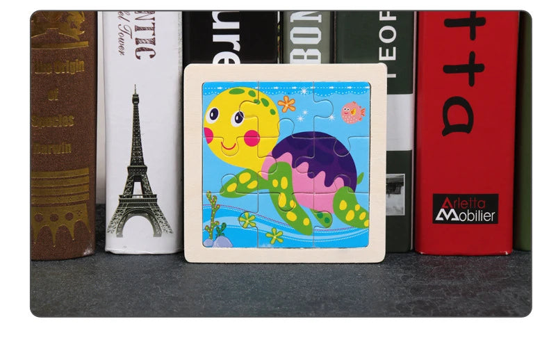 Set di 9 Puzzle in Legno per Bambini – Animali e Veicoli in Stile Montessori