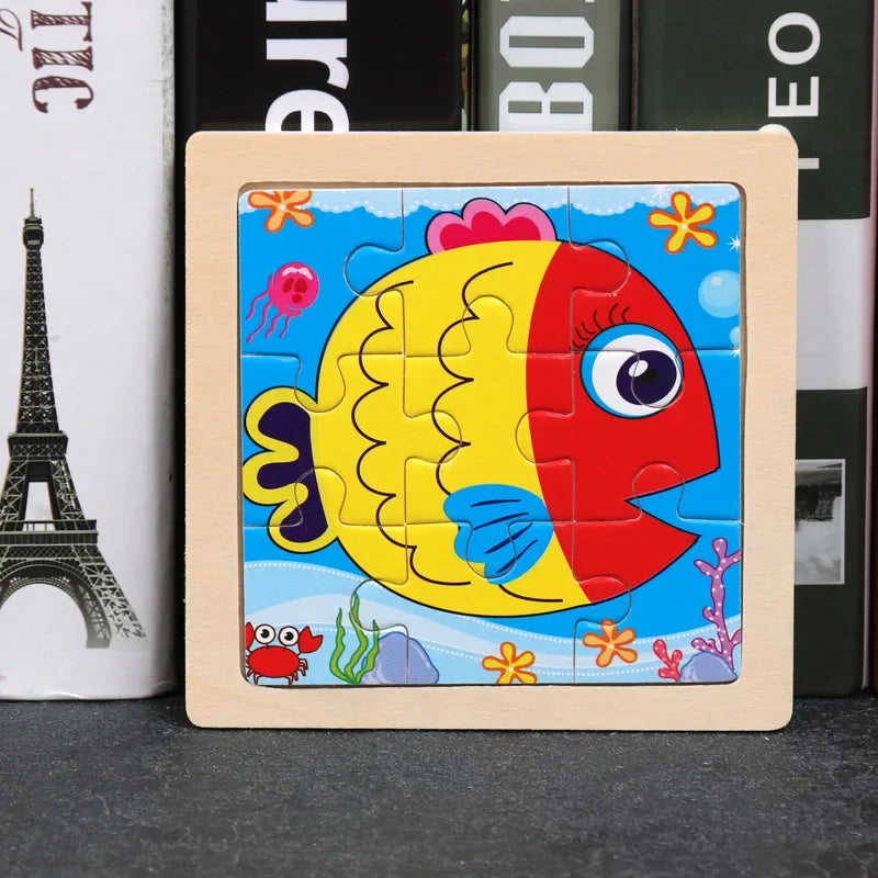 Set di 9 Puzzle in Legno per Bambini – Animali e Veicoli in Stile Montessori