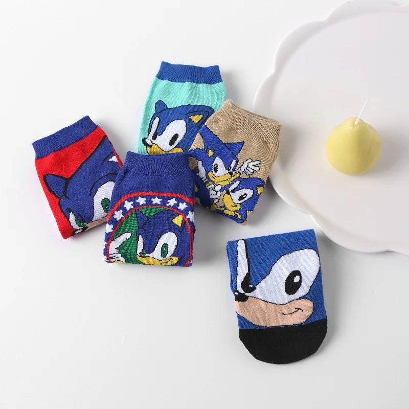 New 5pcs Sonics Socks Baby Boys Cartoon Cotton Hosiery Anime Mesh Boat Socks Spring Summer Thin Socks Children Birthday Gifts