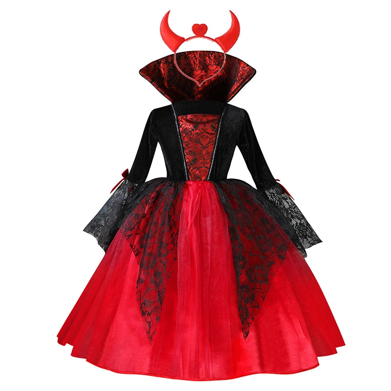 Costume da Cosplay di Vampira per Bambina 2024 - Abito da Halloween per Bambine, Sposa Fantasma Gotica, Outfit da Carnevale in Nero e Rosso