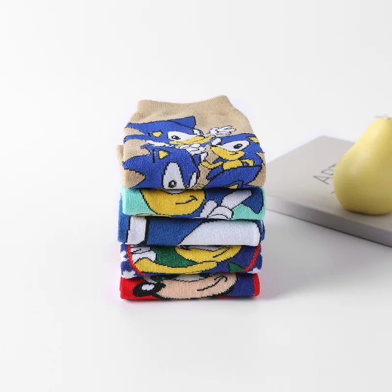 New 5pcs Sonics Socks Baby Boys Cartoon Cotton Hosiery Anime Mesh Boat Socks Spring Summer Thin Socks Children Birthday Gifts