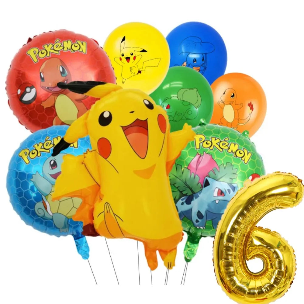 1Set Pokemon Balloon 32 Inch Number Foil Balloons 1st-9st Kids Pikachu Theme Birthday Party Decorations Baby Shower Globos Toy