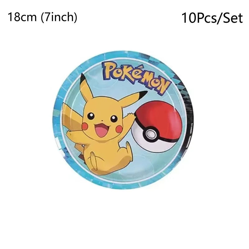 Pokemon Birthday Party Decor Disposable Tableware Cup Plate Napkin Tablecloth Pikachu Kids Baby Shower Party Supplies