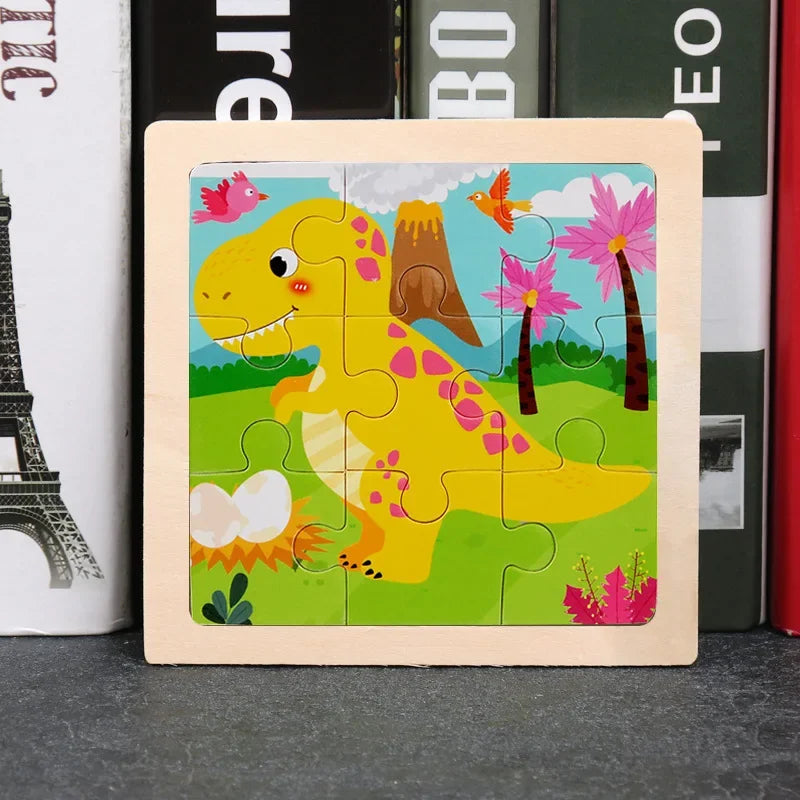 Set di 9 Puzzle in Legno per Bambini – Animali e Veicoli in Stile Montessori