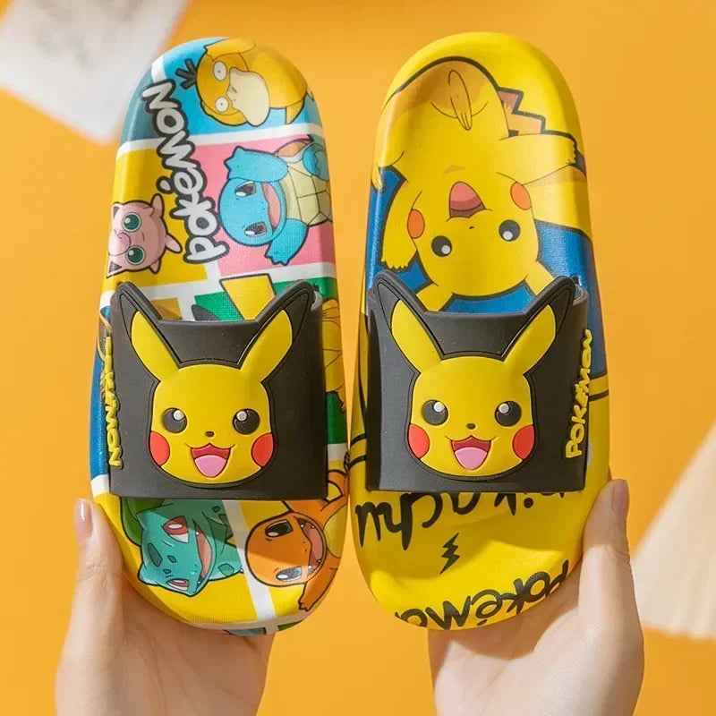 Pikachu Shoes Cartoon Slippers Kawaii Pokemon Sandals Boy Girls Neutral Bathroom Non-slip Flat Bedroom Aldult Shoes Gifts