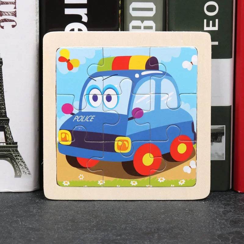 Set di 9 Puzzle in Legno per Bambini – Animali e Veicoli in Stile Montessori