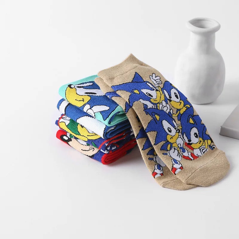 New 5pcs Sonics Socks Baby Boys Cartoon Cotton Hosiery Anime Mesh Boat Socks Spring Summer Thin Socks Children Birthday Gifts