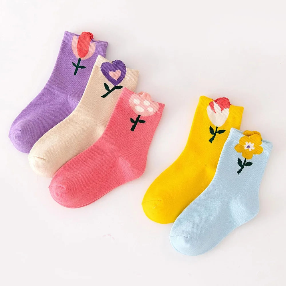 🧦🌸 Set 5 Paia di Calzini Bambina – Fiori, Colori e Tanta Comodità! 🌈✨