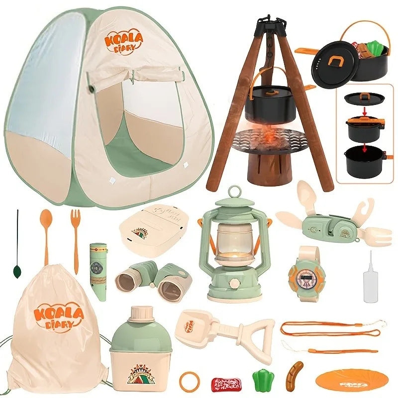 Set da Campeggio per Bambini – Kit da Esploratore con Tenda, Fuoco, Binocolo e Orologio