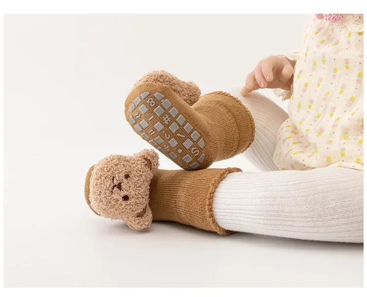 Calzini per Bambini con Orsetto Cartone Animato – Calzini Antiscivolo per Neonati e Bambini, Calzini Invernali Morbidi in Cotone