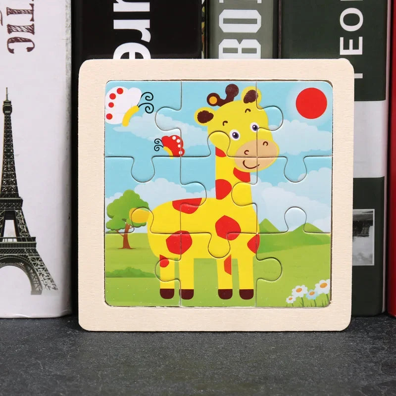 Set di 9 Puzzle in Legno per Bambini – Animali e Veicoli in Stile Montessori