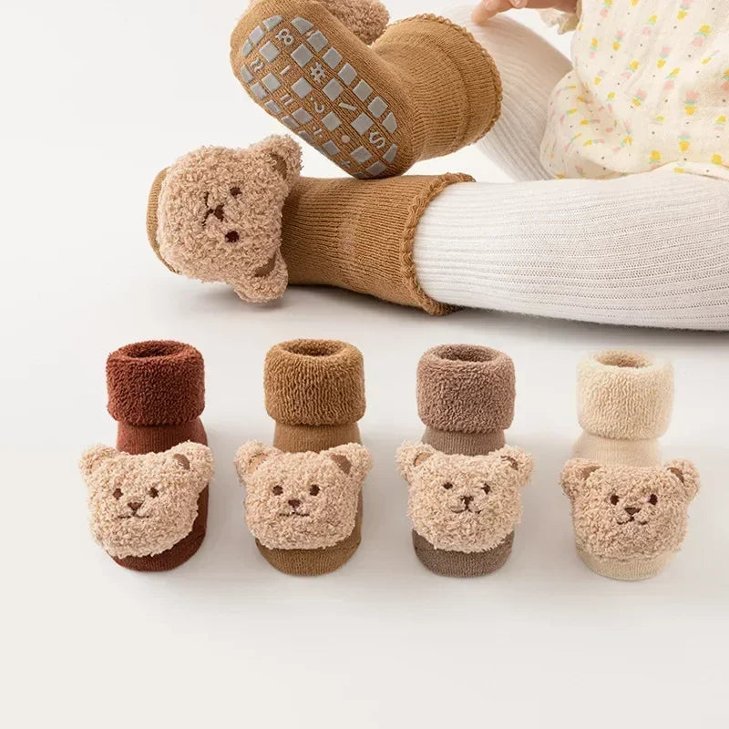 Calzini per Bambini con Orsetto Cartone Animato – Calzini Antiscivolo per Neonati e Bambini, Calzini Invernali Morbidi in Cotone
