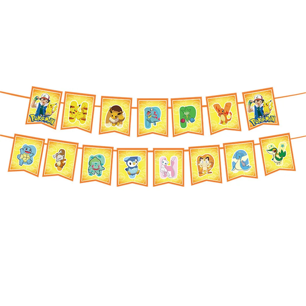 Pokemon Birthday Party Decor Disposable Tableware Cup Plate Napkin Tablecloth Pikachu Kids Baby Shower Party Supplies