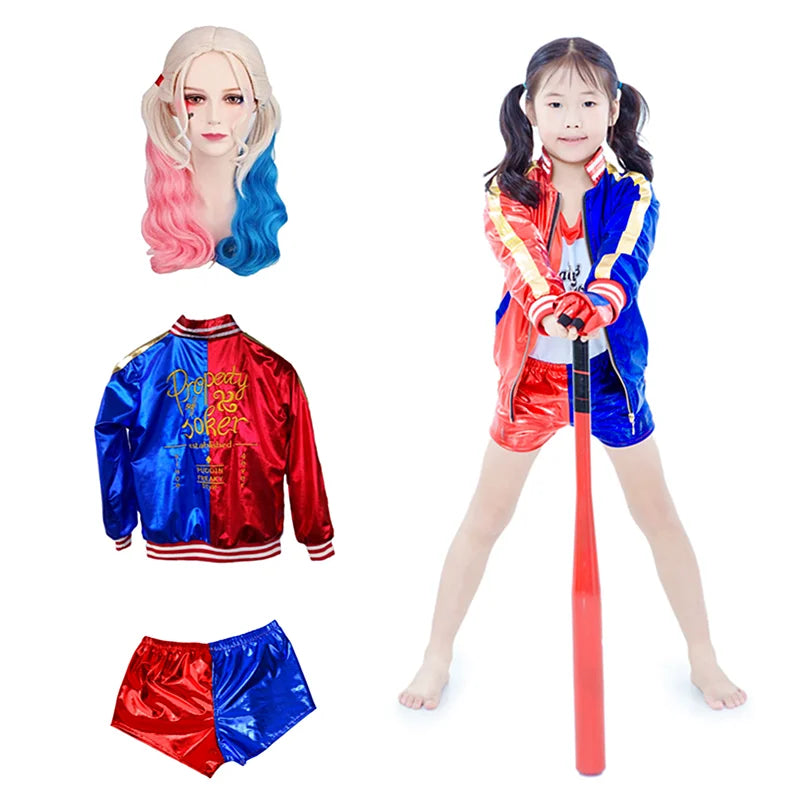Costume Cosplay Harley Quinn per Halloween - Set Completo per Bambini e Adulti