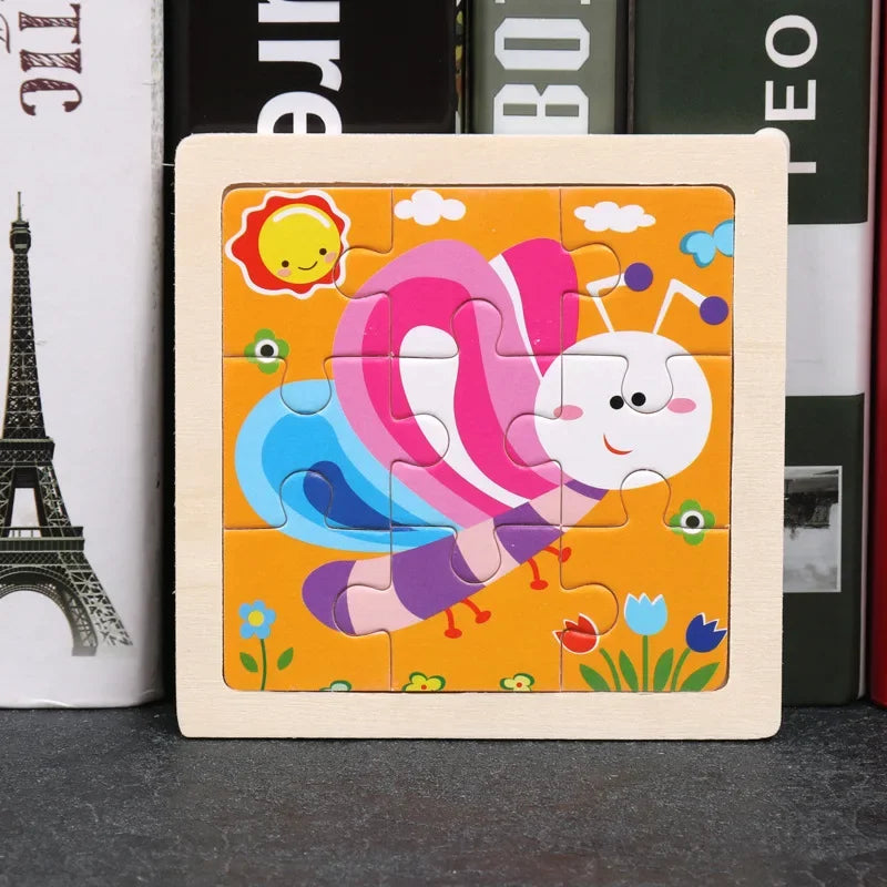 Set di 9 Puzzle in Legno per Bambini – Animali e Veicoli in Stile Montessori