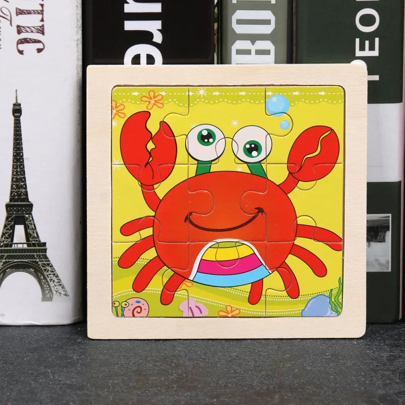 Set di 9 Puzzle in Legno per Bambini – Animali e Veicoli in Stile Montessori