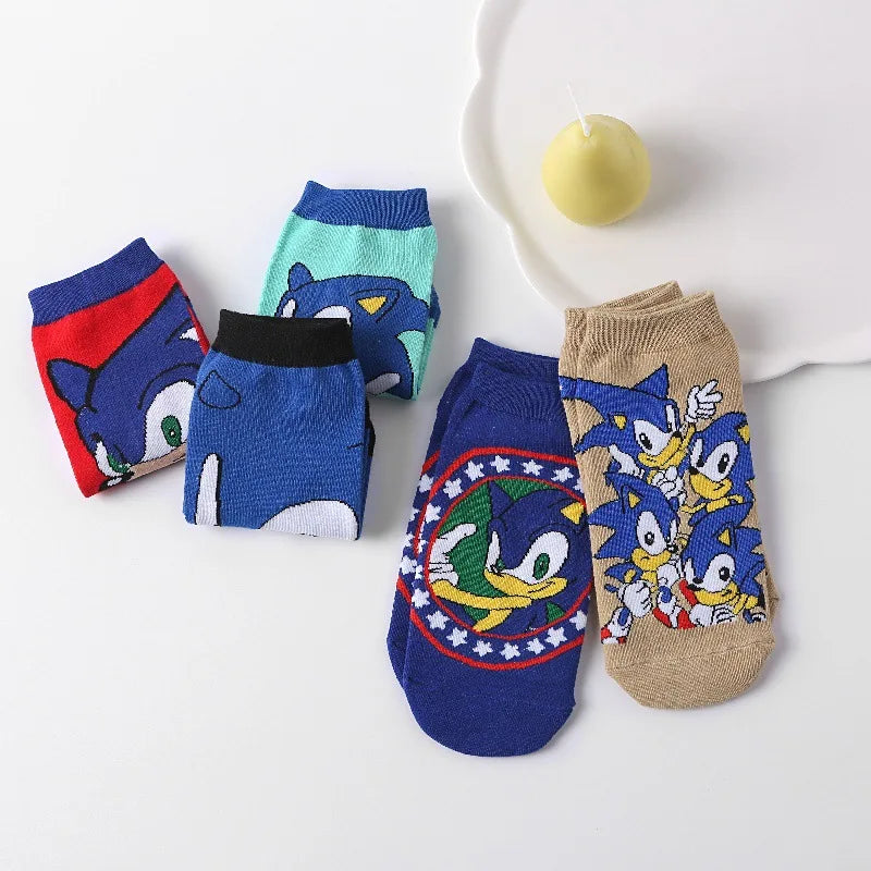 New 5pcs Sonics Socks Baby Boys Cartoon Cotton Hosiery Anime Mesh Boat Socks Spring Summer Thin Socks Children Birthday Gifts